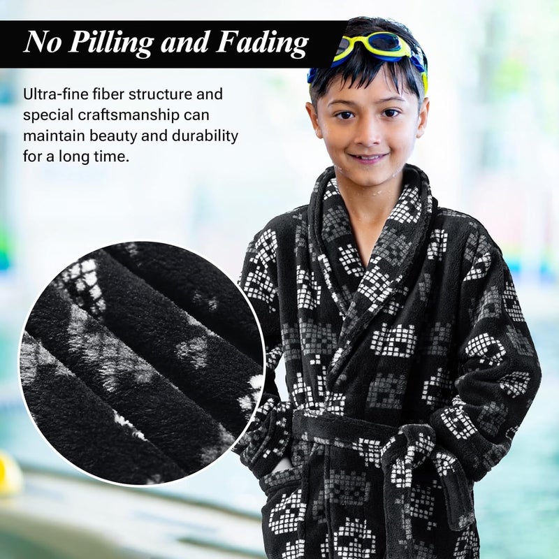 Leapsea Skull Print Boys Coral Fleece Bathrobe with Collar, Super Soft and Warm Pajama for Kid 7-16 Years - Image 5